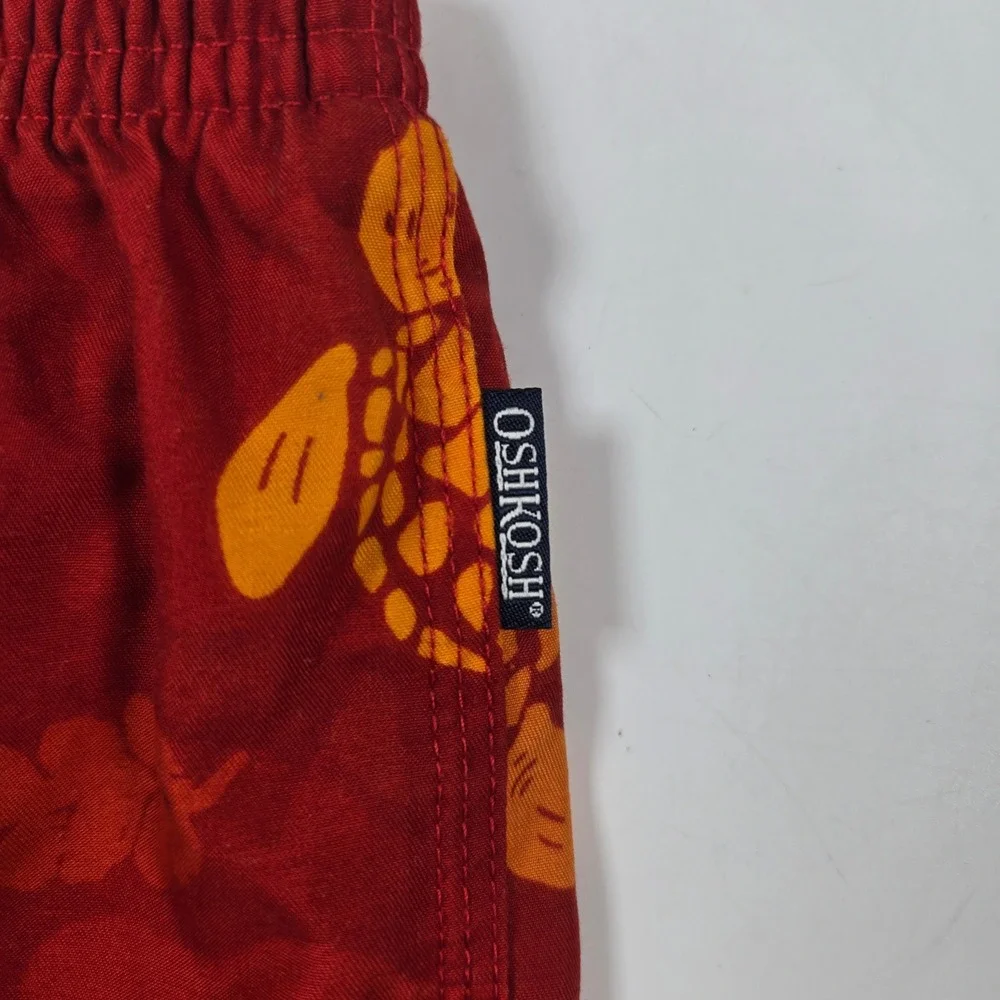 OshKosh Swim Trunks Baby Boy 12M Red Orange Turtle Print Mesh Lined Board Shorts
